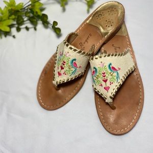 Jack Rogers embroidered bird thong sandals